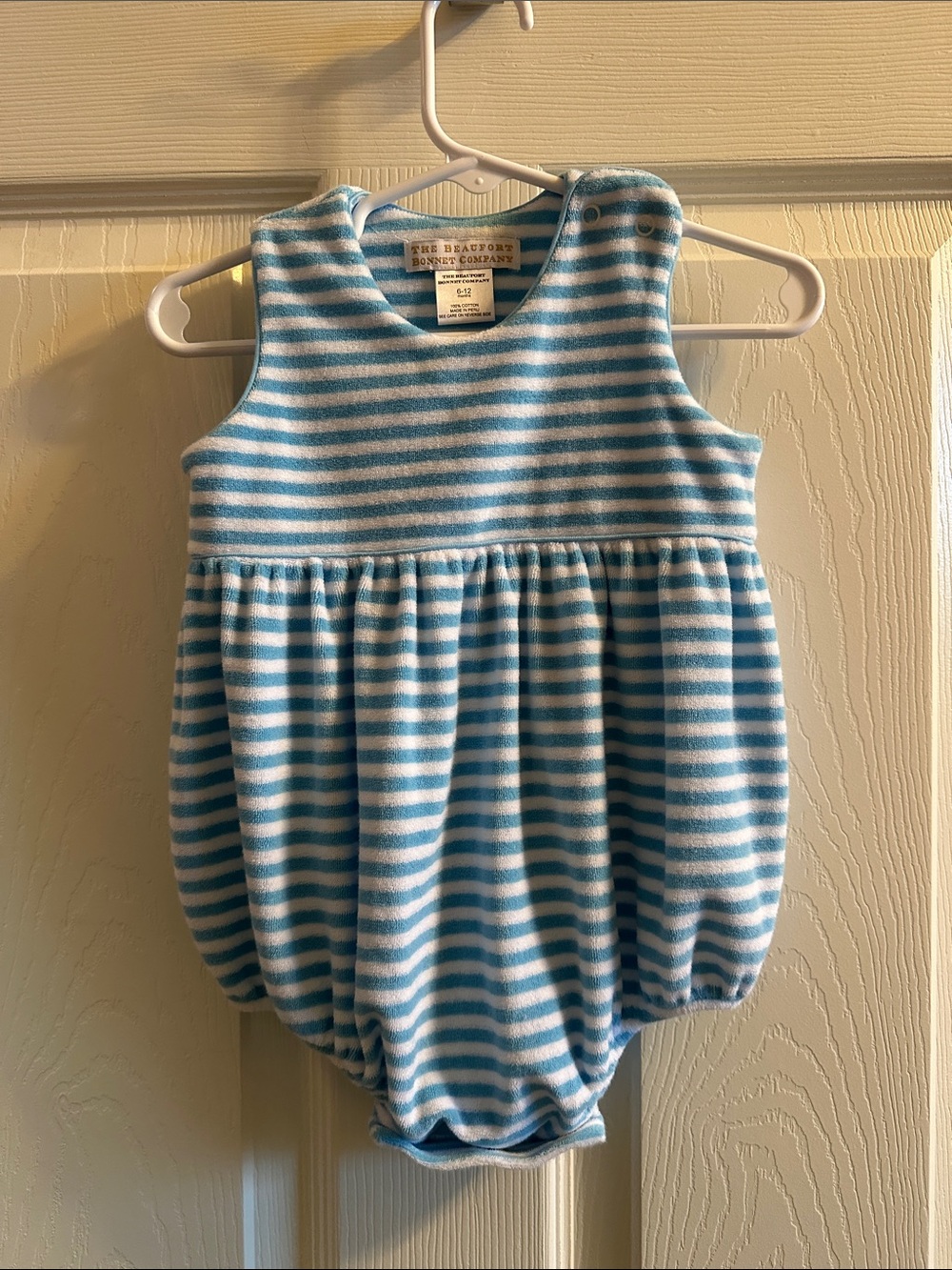 The Beaufort Bonnet Company Blue & White Striped Baby Bubble Romper